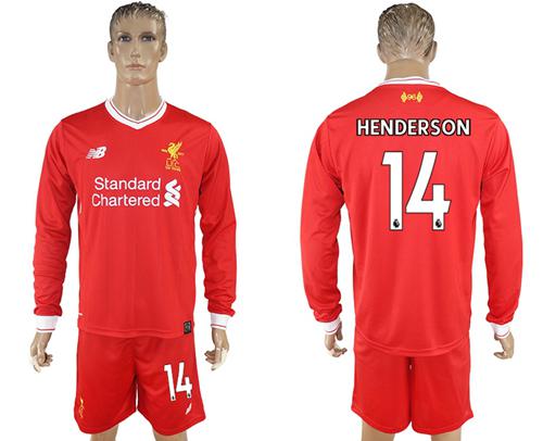 Liverpool #14 Henderson Home Long Sleeves Soccer Club Jersey - Click Image to Close